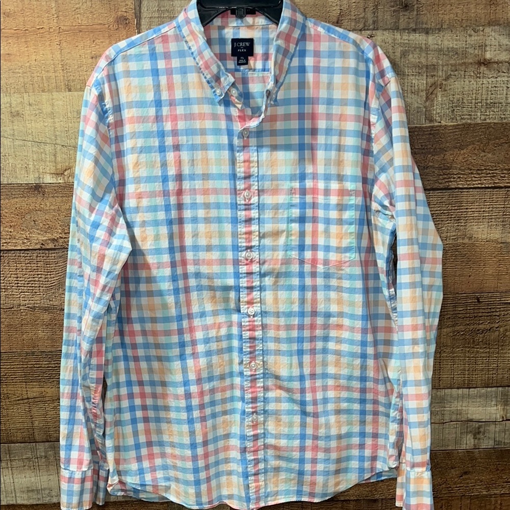J. Crew Blue and Pink Casual Button Down Shirt men's XL slim fit